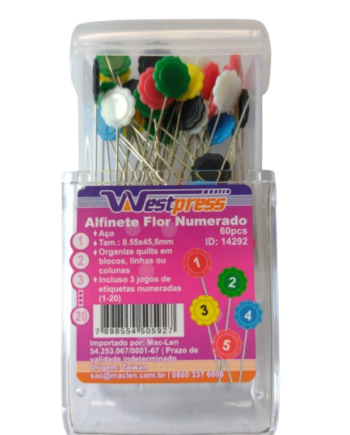 ALFINETE CABEÇA DE FLOR NUMERADO C/60