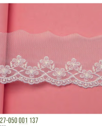 Bordado em tule BT027, 5cm x 13,7m  -Branco